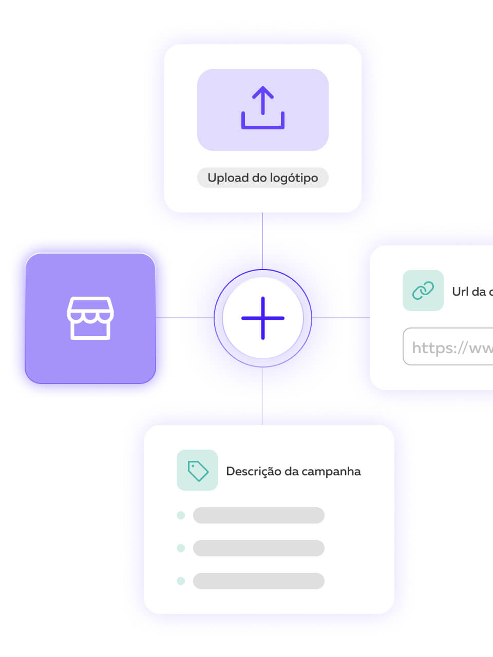Formulário de registo da loja com upload de logótipo e URL da campanha